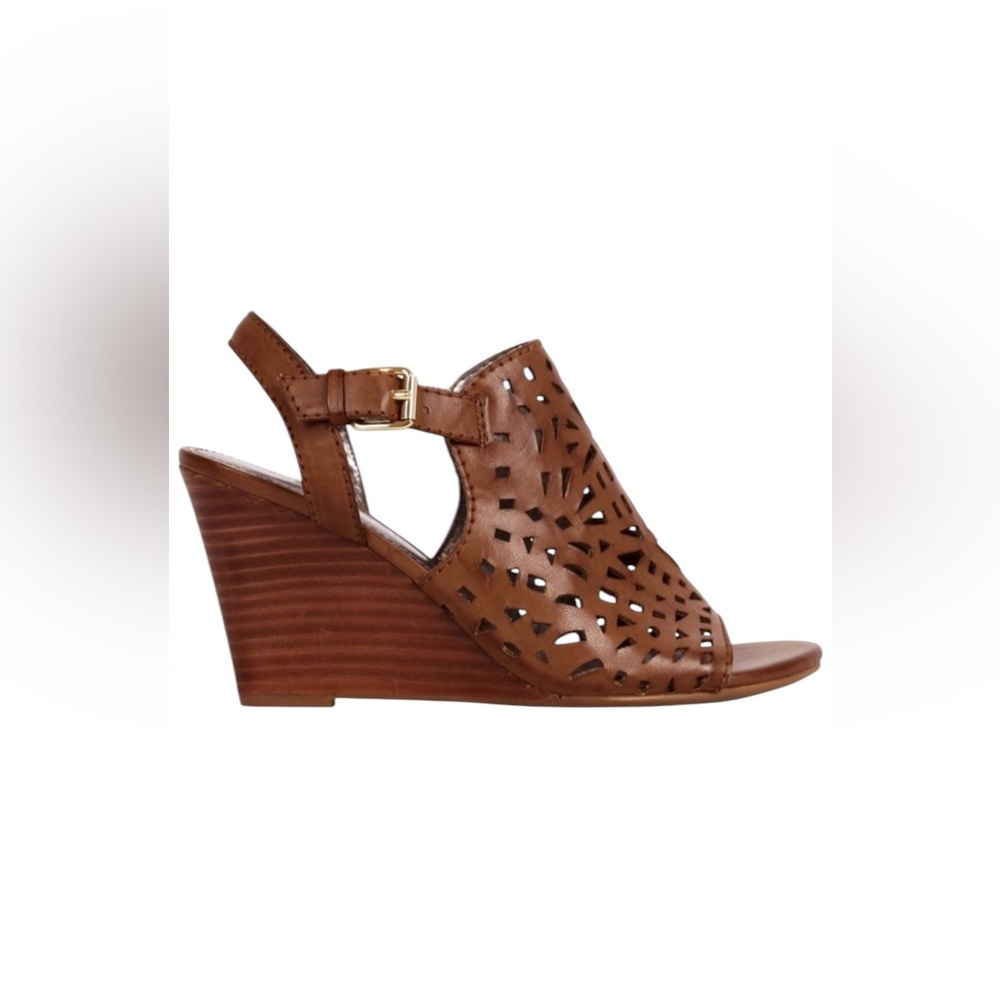 Report classic brown wedge adjustable ankle strap perforated sandal shoes size 9